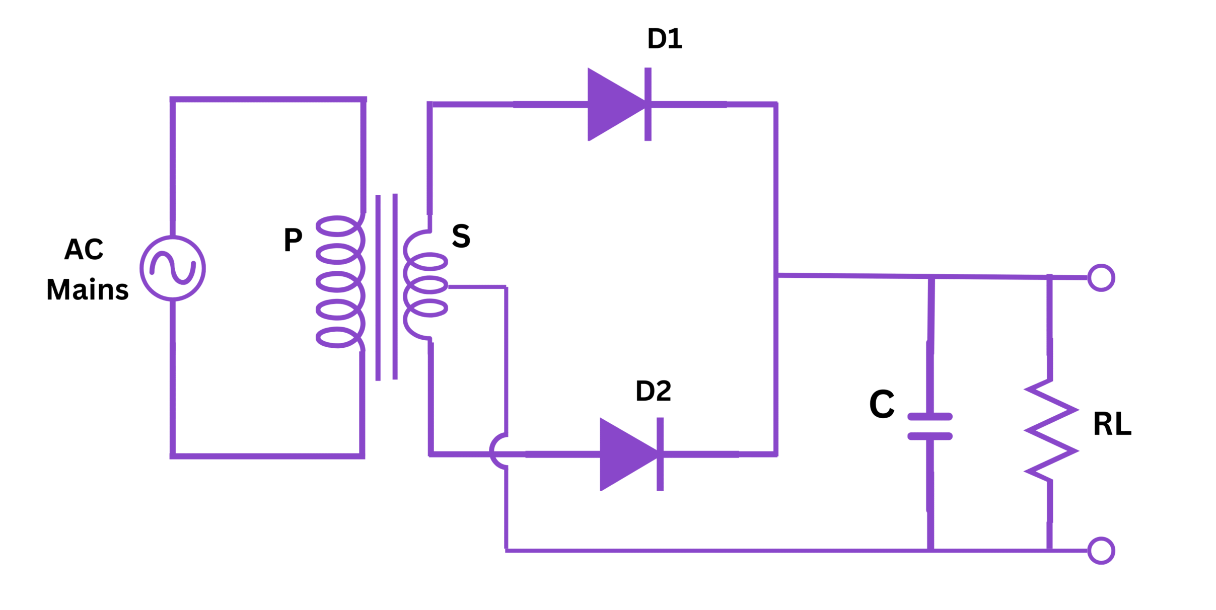 Full wave rectifier with capacitor filter circuit diagram